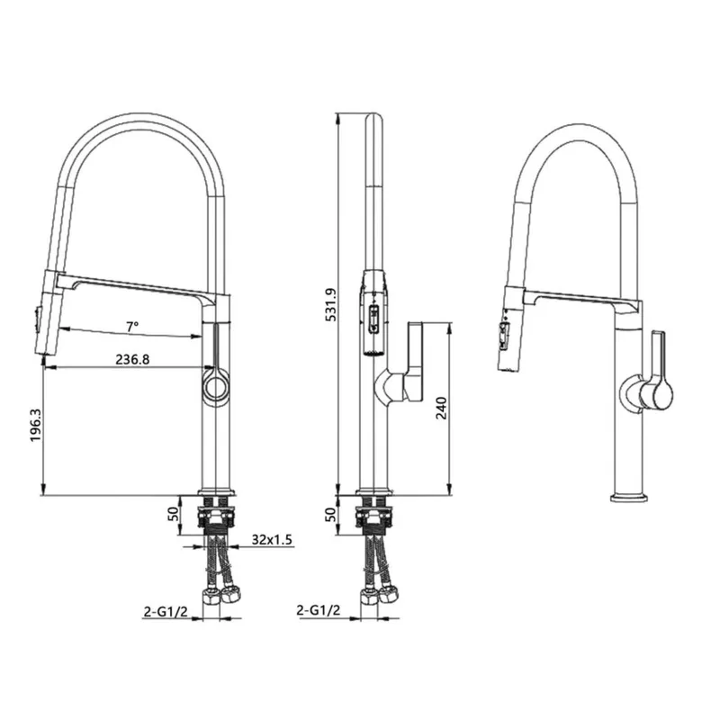 Frascio 105.9.064 Pull-Out Kitchen Mixer (Matt Black)