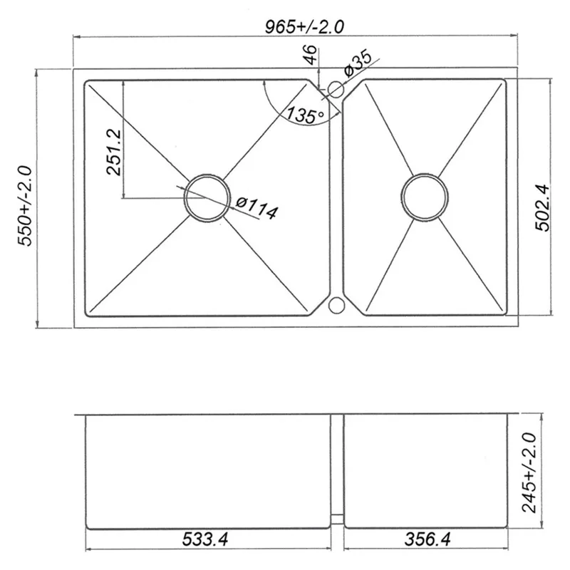 Fidelis FSD21022 Under-Mount Double Stainless Steel Kitchen Sink