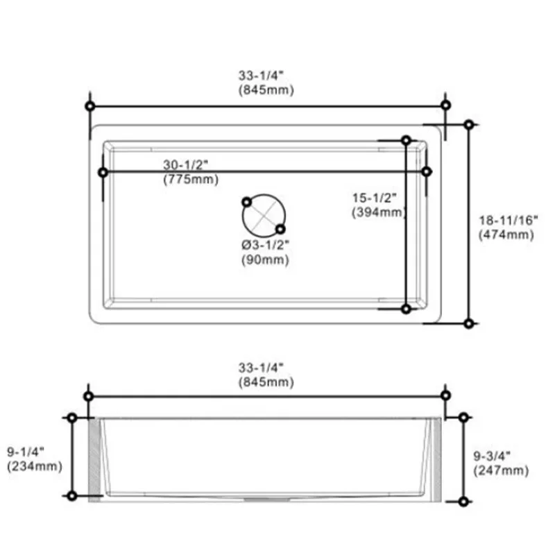 Gallen 845 Solid Surface Stainless Steel Hybrid Farmhouse Sink
