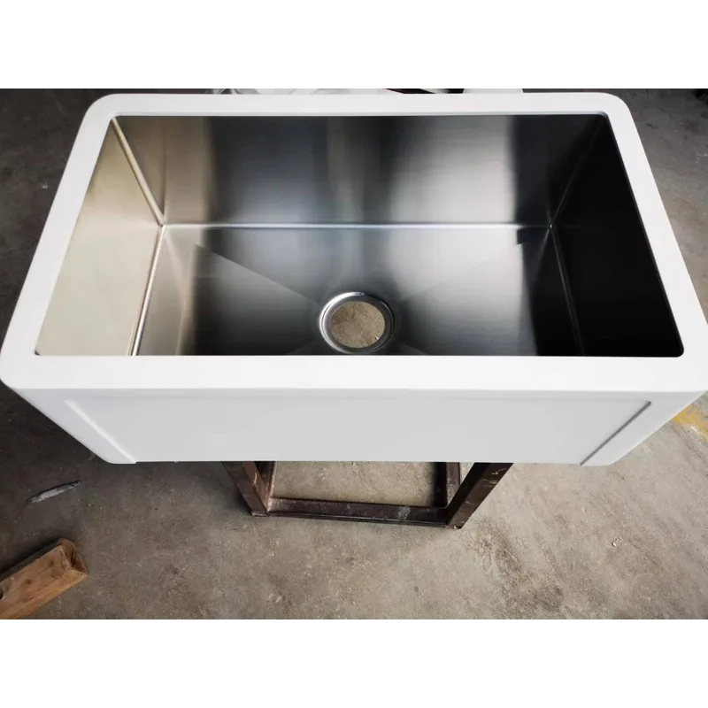 Gallen 845 Solid Surface Stainless Steel Hybrid Farmhouse Sink