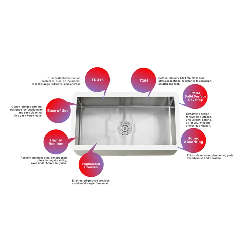Gallen Solid Surface Stainless Steel Hybrid Farmhouse Sink