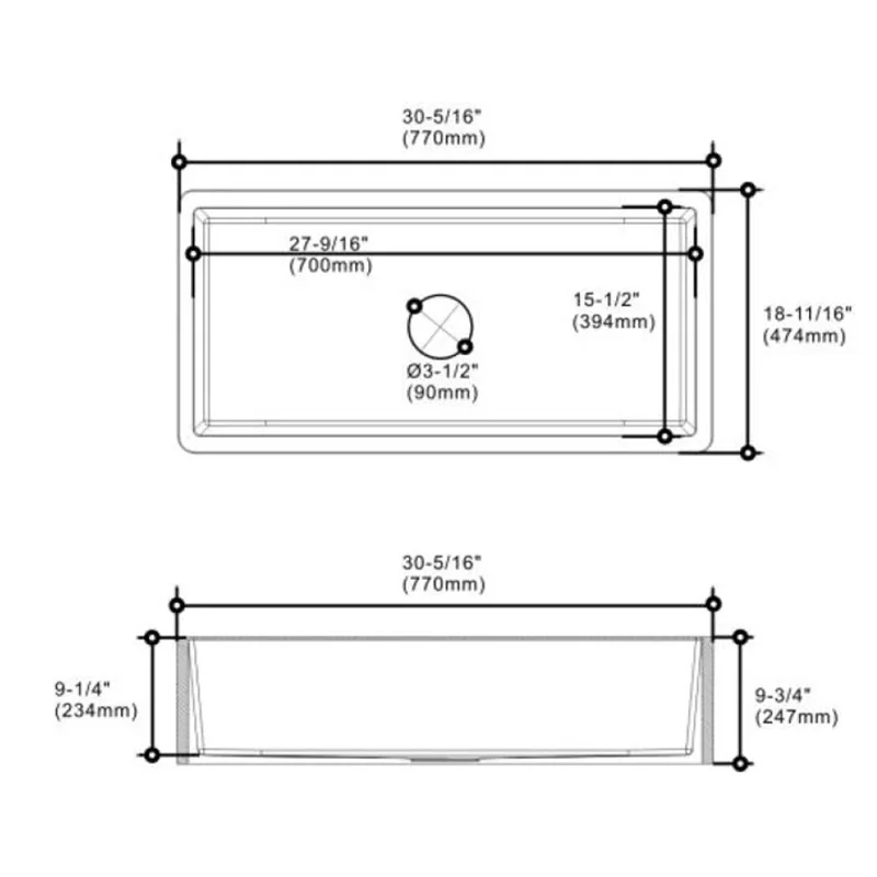 Gallen Solid Surface Stainless Steel Hybrid Farmhouse Sink