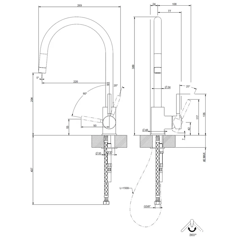Gessi 17120 Neutron Pull-Out Sink Mixer