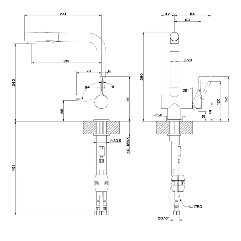 Gessi 50203 Kitchen Sink Mixer Pull-Out