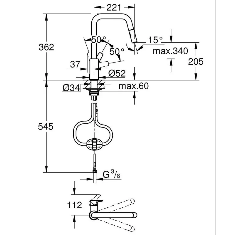 Grohe 30619000 Eurosmart Pull-Out Kitchen Sink Mixer