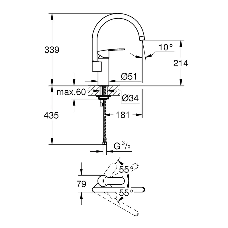 Grohe GH30221002 Eurostyle Cosmopolitan Kitchen Sink Mixer