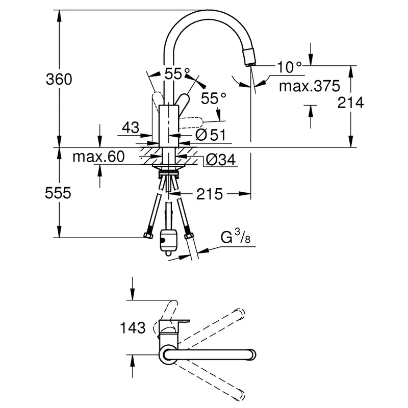 Grohe GH31126004 Kitchen Sink Mixer With Pull-Out Mousseur