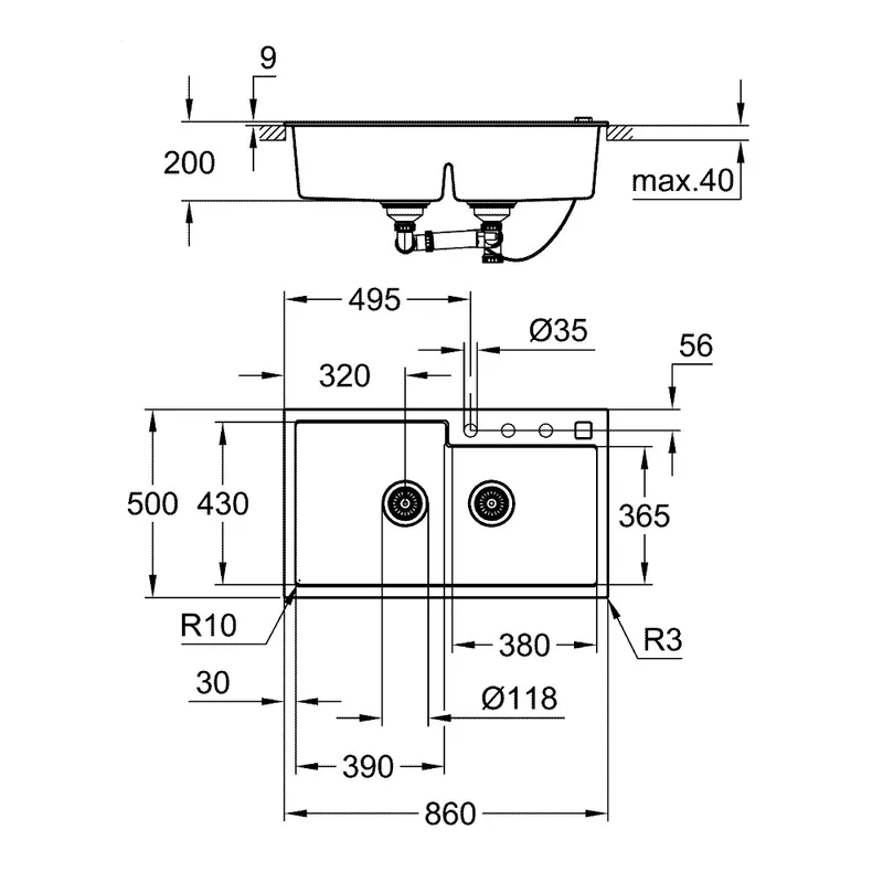 Grohe K500 90-C Composite Sink (Black)