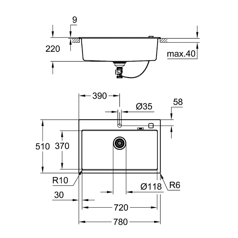 Grohe K700-780 Composite Sink (Black)