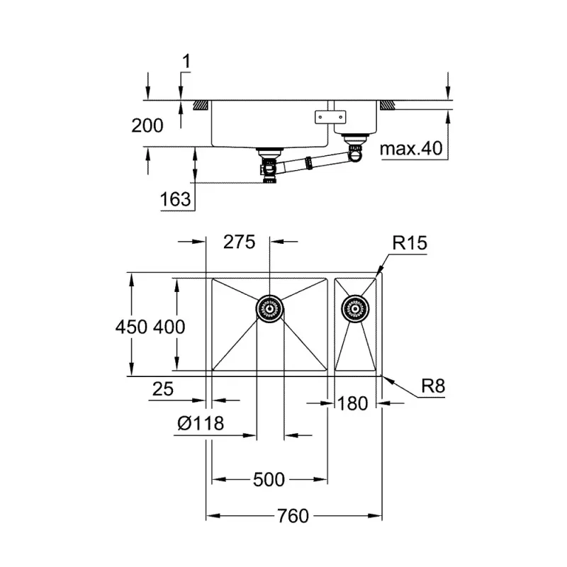 Grohe K700U-760 Stainless Steel Sink