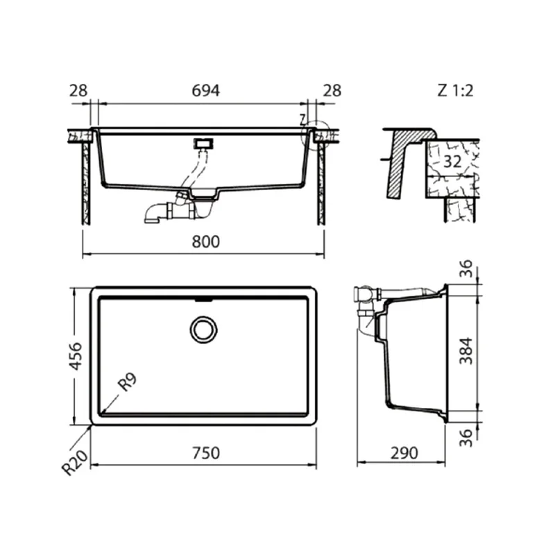 Hafele Single-L Bowl Granite Kitchen Sink