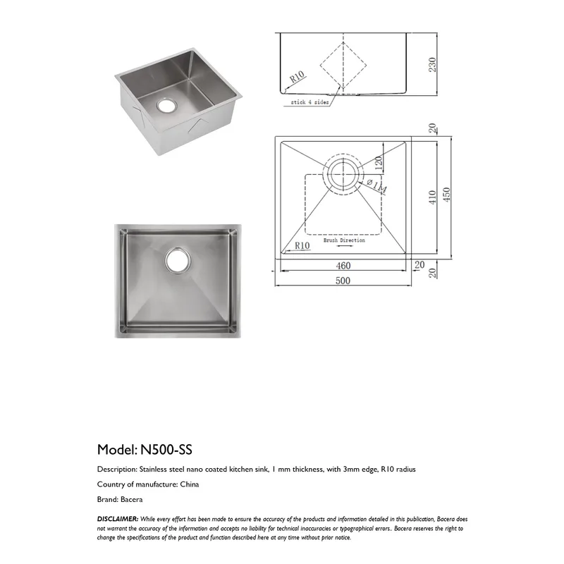 N500SS Nano Silver Stainless Steel Sink