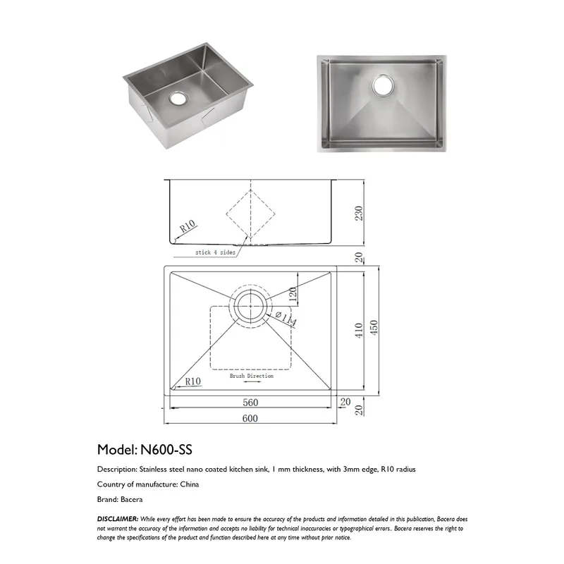 N600SS Nano Silver Stainless Steel Sink