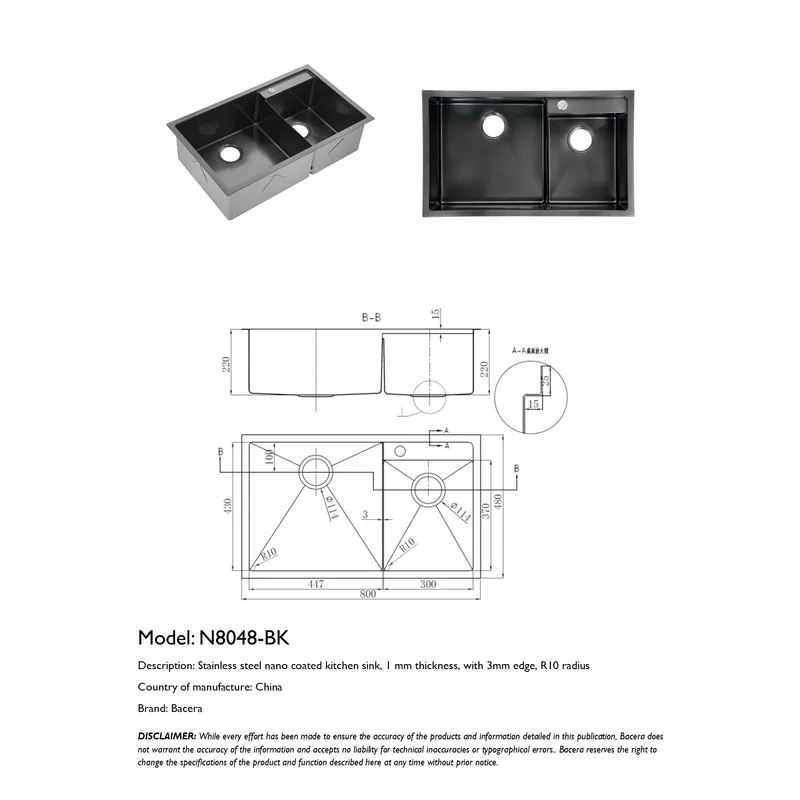 N8048-BK Nano Black Stainless Steel Sink
