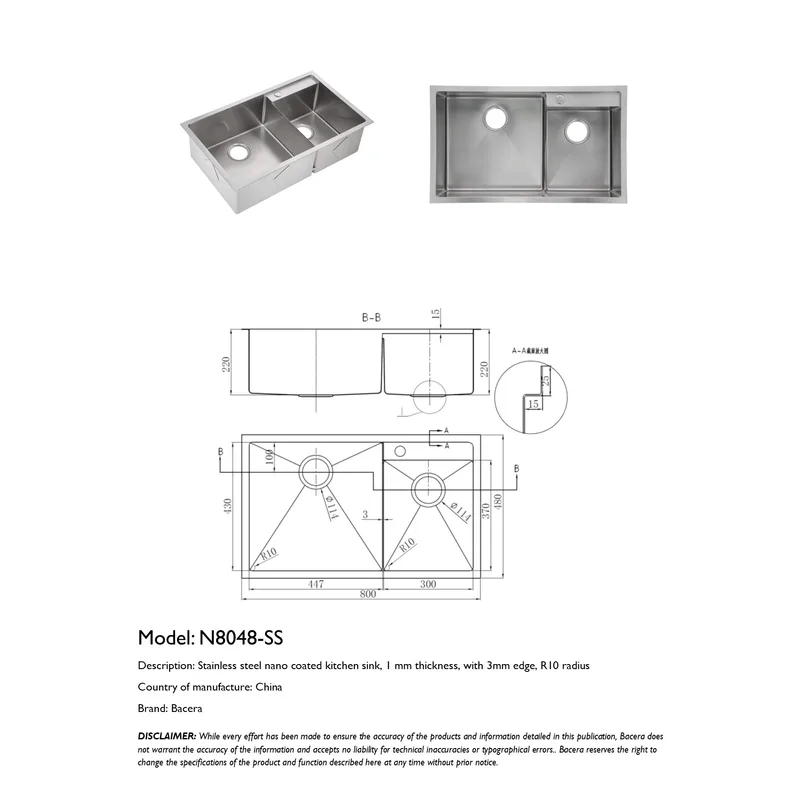 N8048SS Nano Stainless Steel Sink