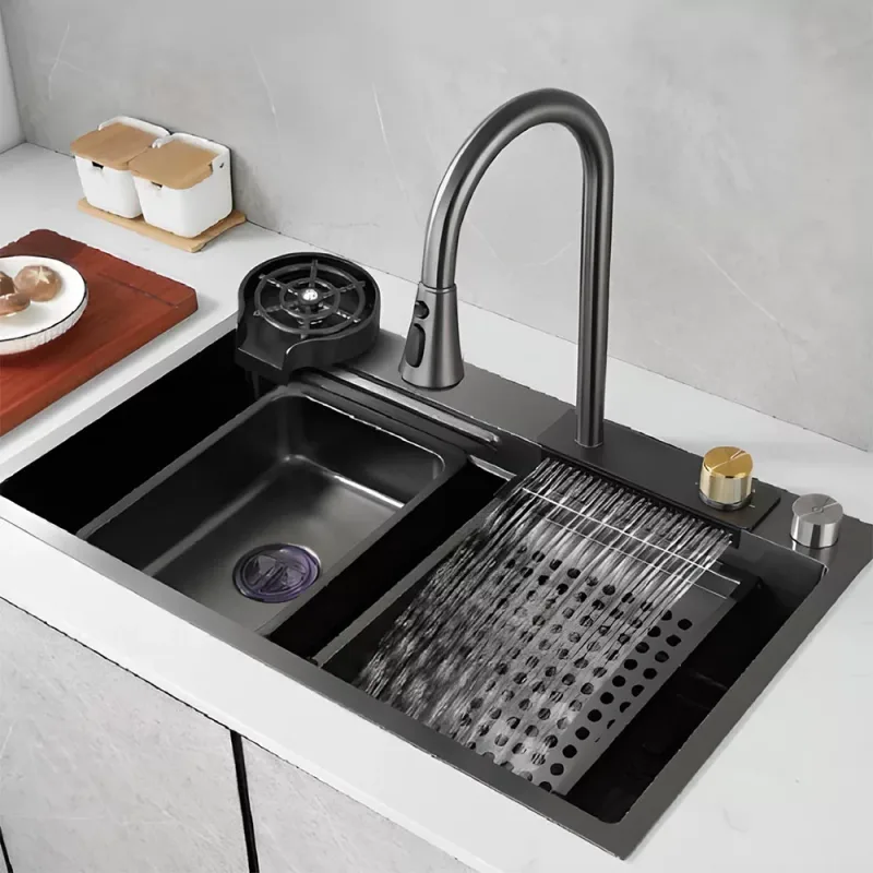 Nobel SB-7545-GM Nano Stainless Steel Waterfall Kitchen Sink (Gunmetal)
