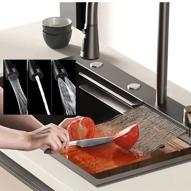 Nobel SB-7545-GM Nano Stainless Steel Waterfall Kitchen Sink (Gunmetal)