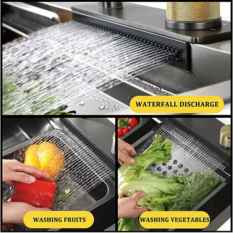 Nobel SB-7545-GM Nano Stainless Steel Waterfall Kitchen Sink (Gunmetal)