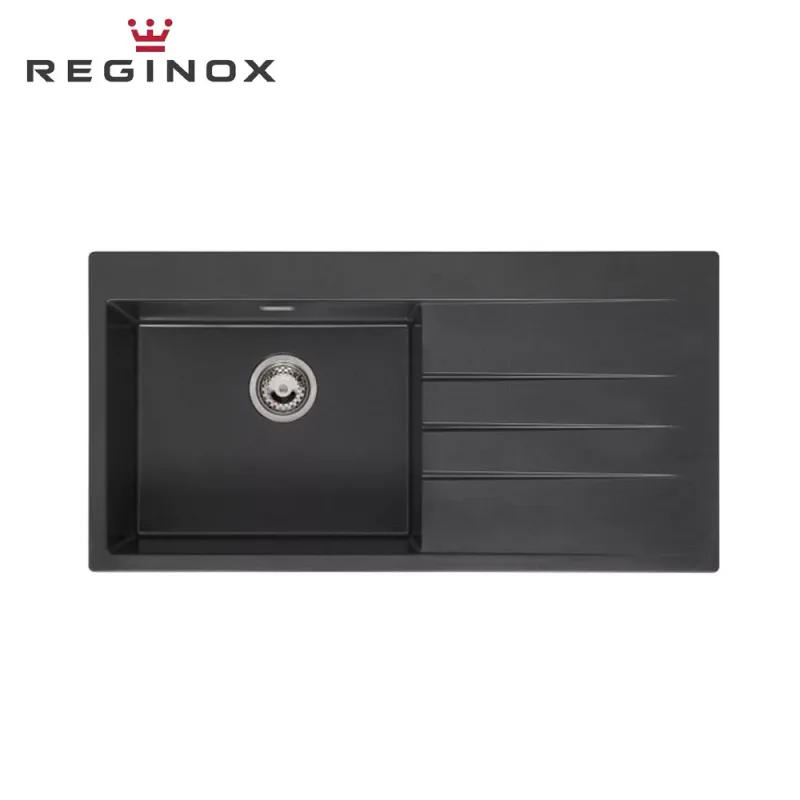 Reginox Breda 10 Left Granite Sink (Black Silvery)