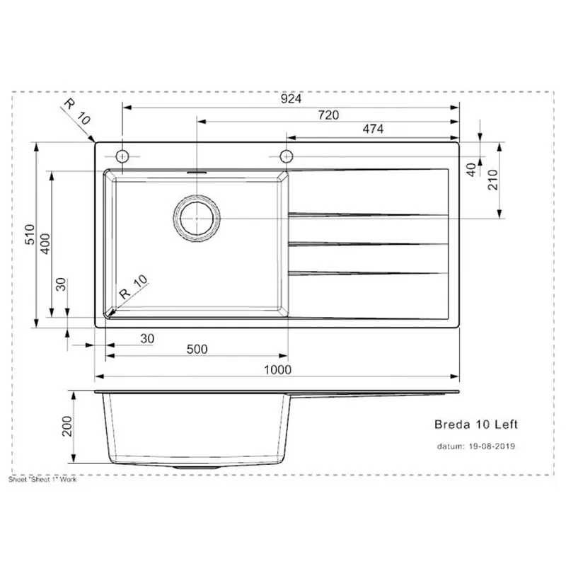 Reginox Breda 10 Left Granite Sink (Grey Silvery)