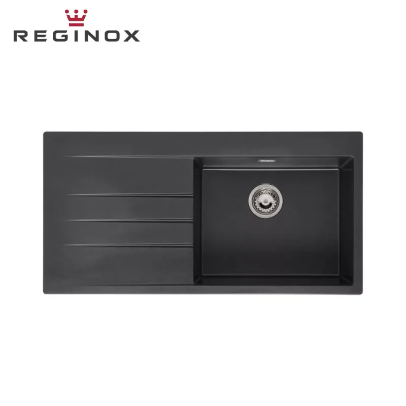 Reginox Breda 10 Right Granite Sink (Black Silvery)