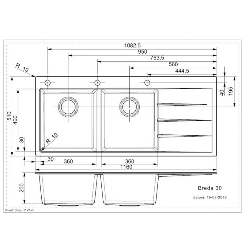 Reginox Breda 30-Left Granite Sink (Black Silvery)
