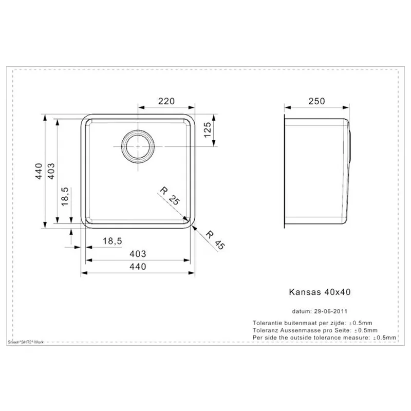 Reginox Kansas 40x40 Integrated Stainless Steel Sink