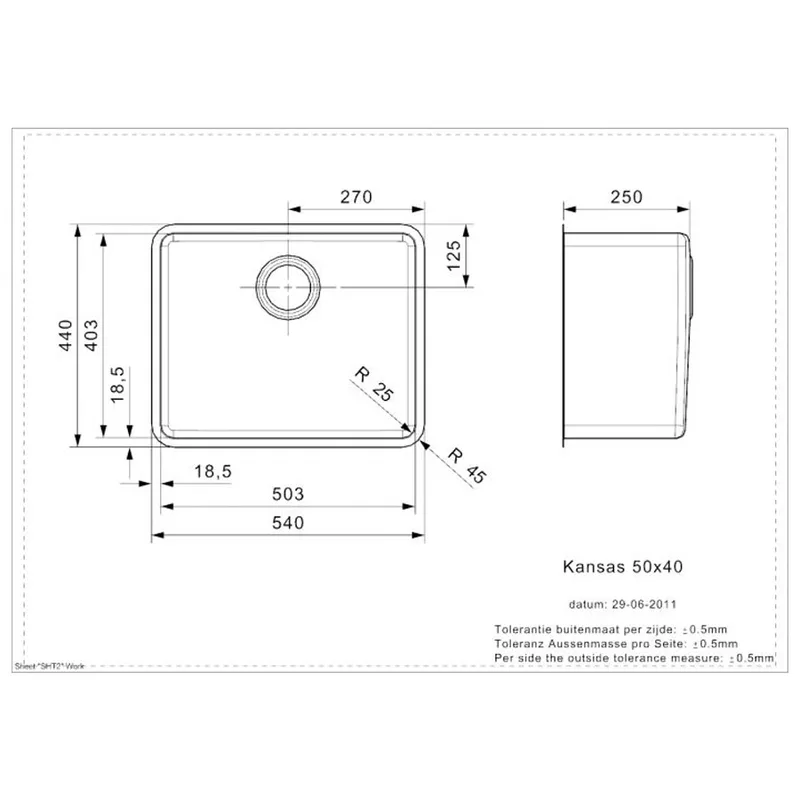 Reginox Kansas 50x40 Integrated Stainless Steel Sink