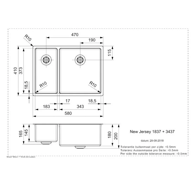 Reginox New Jersey 18x37 + 34x37 Comfort Integrated Stainless Steel Sink