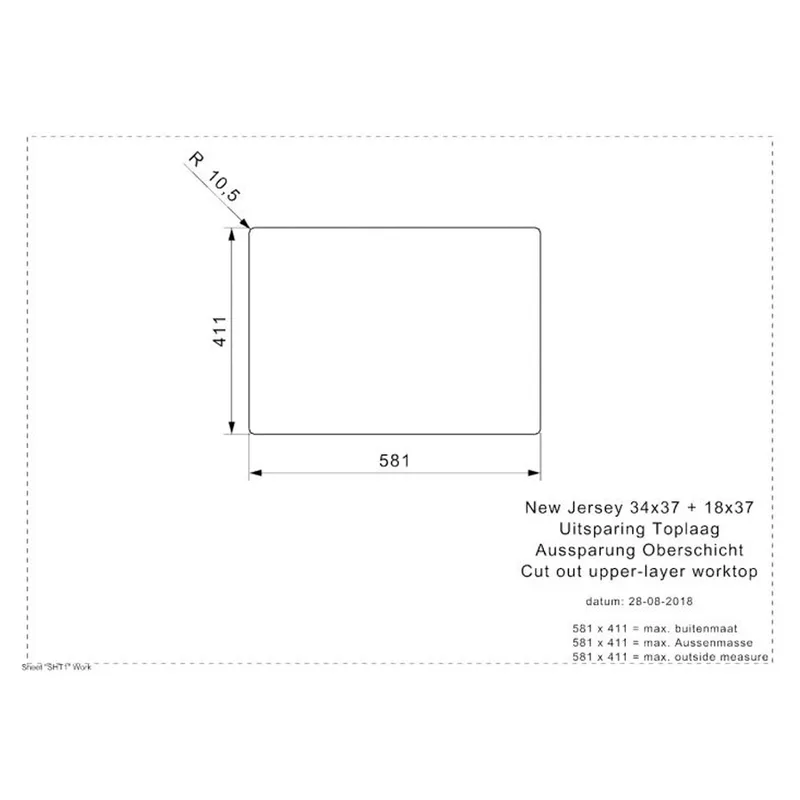 Reginox New Jersey 34x37 + 18x37 Comfort Integrated Stainless Steel Sink
