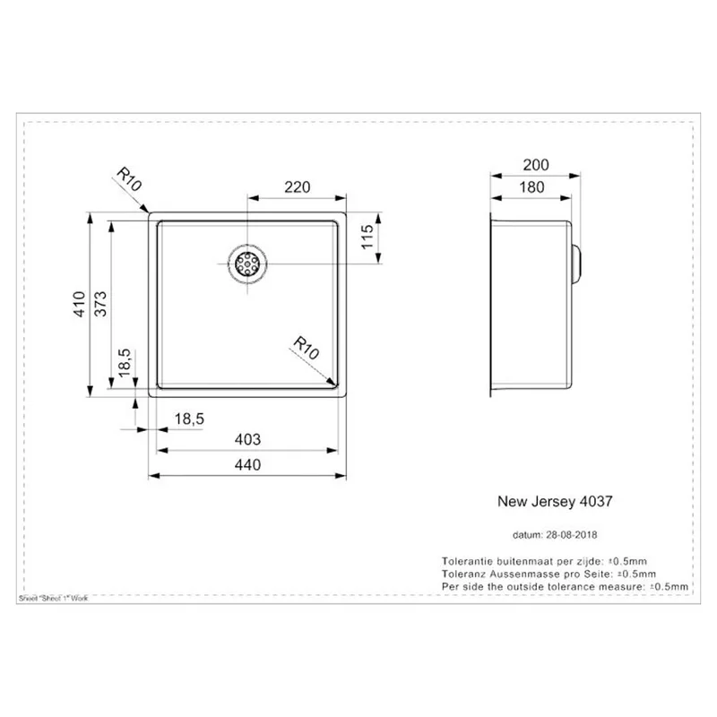 Reginox New Jersey L 40 40x37 Comfort Integrated Stainless Steel Sink