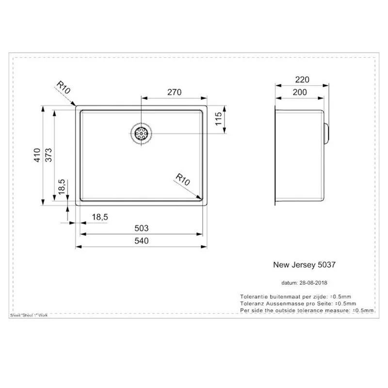 Reginox New Jersey L 50 50x37 Comfort Integrated Stainless Steel Sink