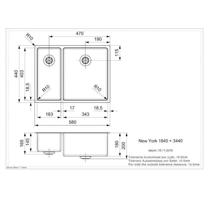 Reginox New York 18x40 + 34x40 Comfort Integrated Stainless Steel Sink