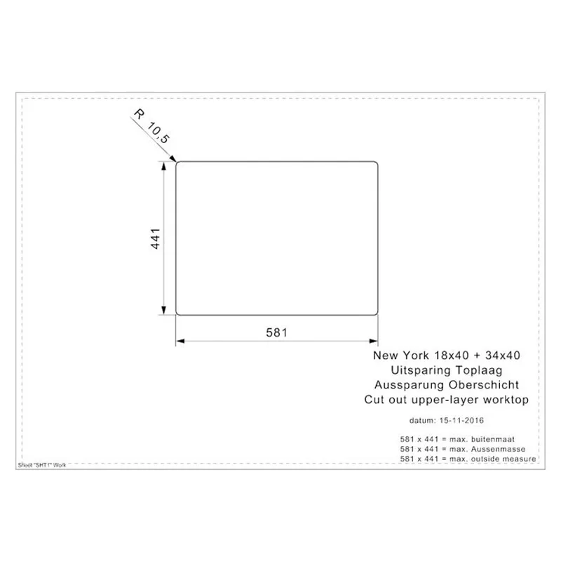 Reginox New York 18x40 + 34x40 Comfort Integrated Stainless Steel Sink