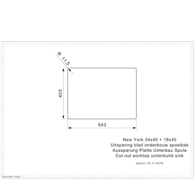 Reginox New York 18x40 + 34x40 Comfort Integrated Stainless Steel Sink