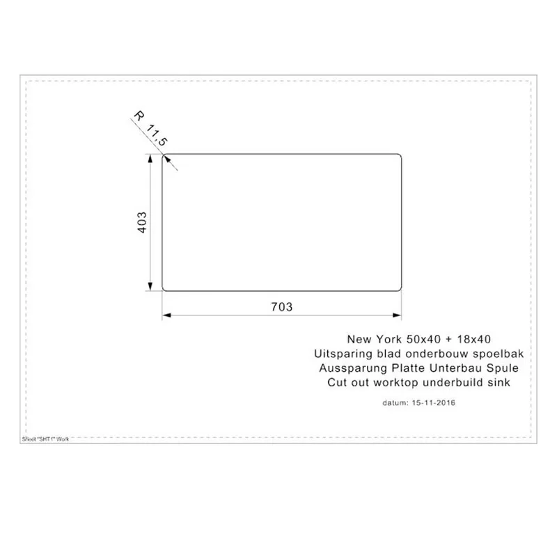 Reginox New York 18x40 + 50x40 Comfort Integrated Stainless Steel Sink
