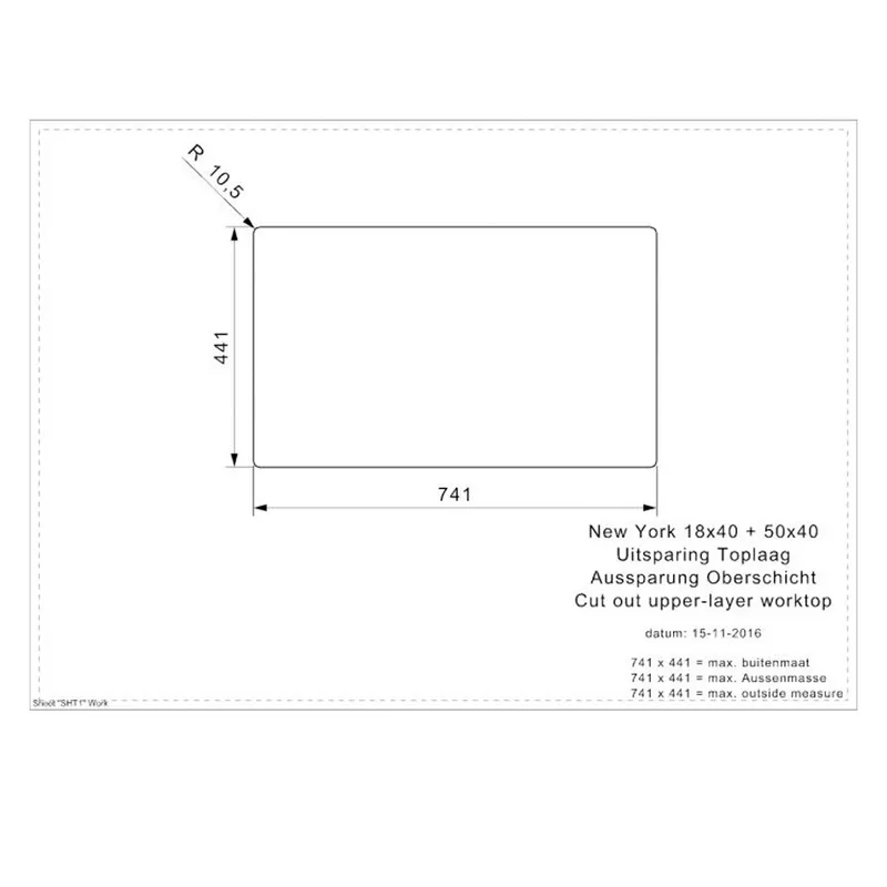 Reginox New York 18x40 + 50x40 Comfort Integrated Stainless Steel Sink