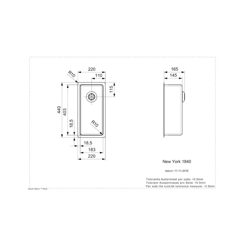 Reginox New York L 18 18x40 Comfort Integrated Stainless Steel Sink