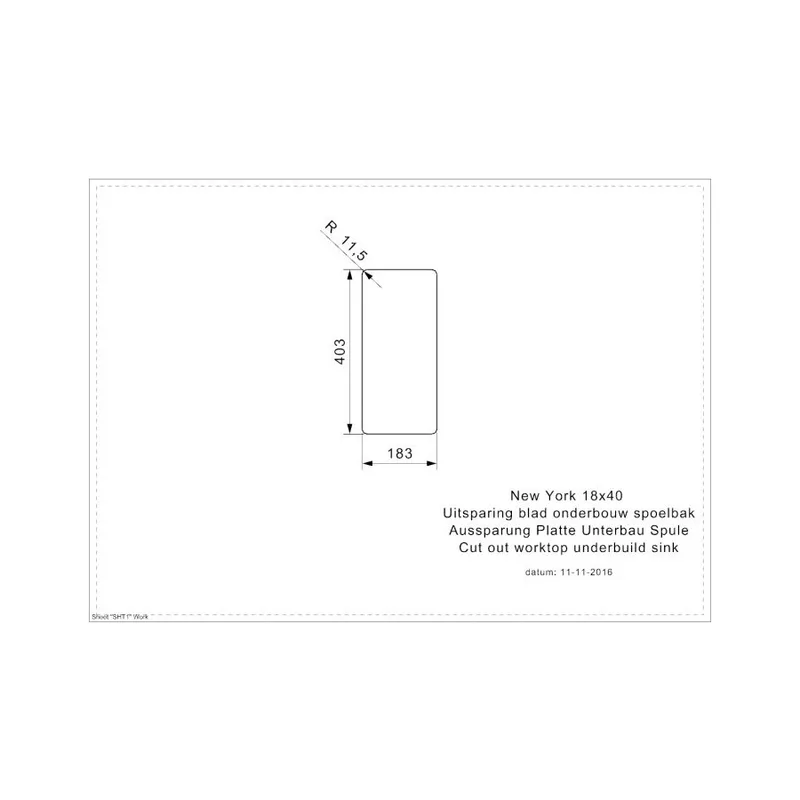 Reginox New York L 18 18x40 Comfort Integrated Stainless Steel Sink