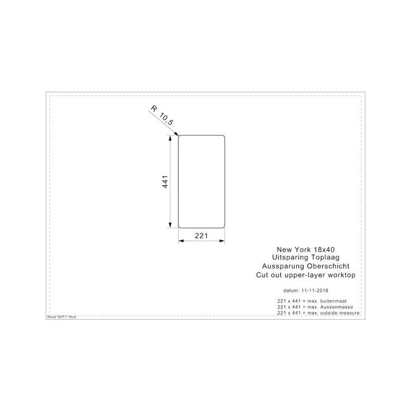 Reginox New York L 18 18x40 Comfort Integrated Stainless Steel Sink
