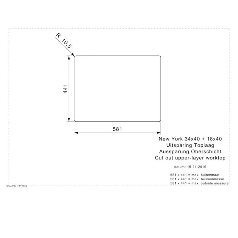 Reginox New York 34x40 + 18x40 Comfort Integrated Stainless Steel Sink