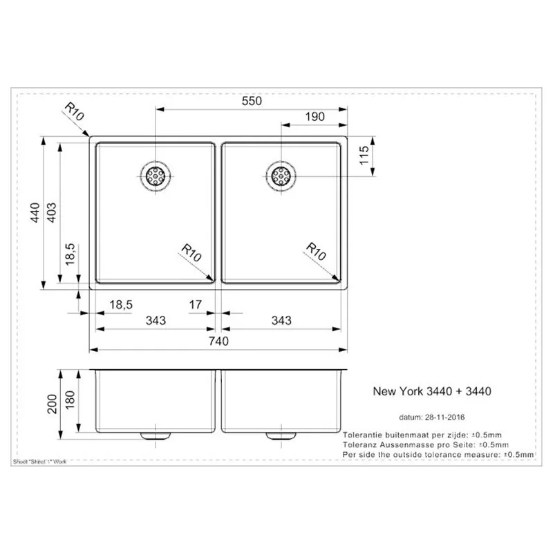 Reginox New York 34x40 + 34x40 Comfort Integrated Stainless Steel Sink