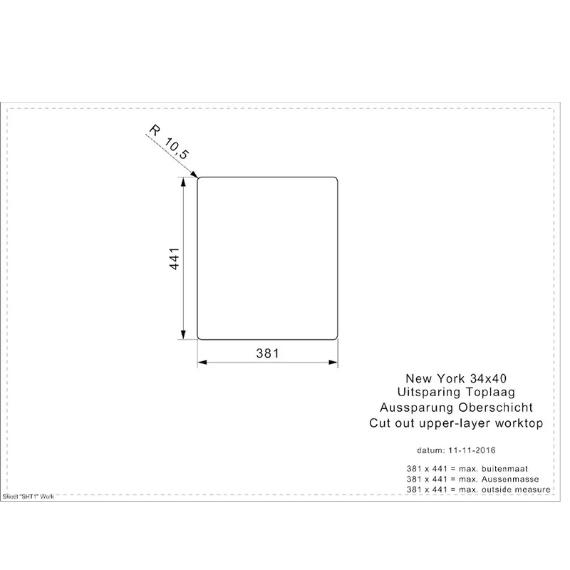 Reginox New York 34x40 Comfort Integrated Stainless Steel Sink