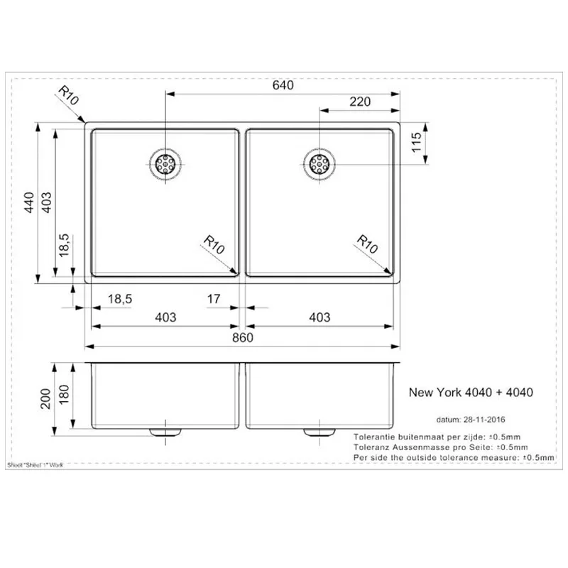 Reginox New York 40x40 + 40x40 Comfort Integrated Stainless Steel Sink