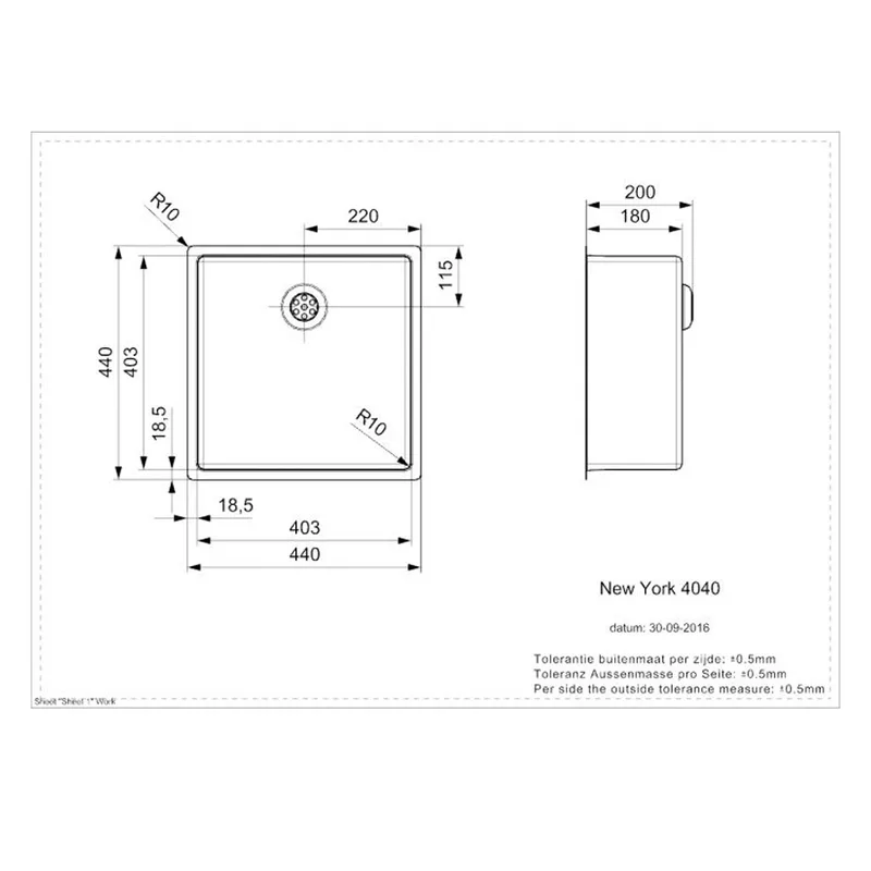 Reginox New York L 40 40x40 Comfort Integrated Stainless Steel Sink
