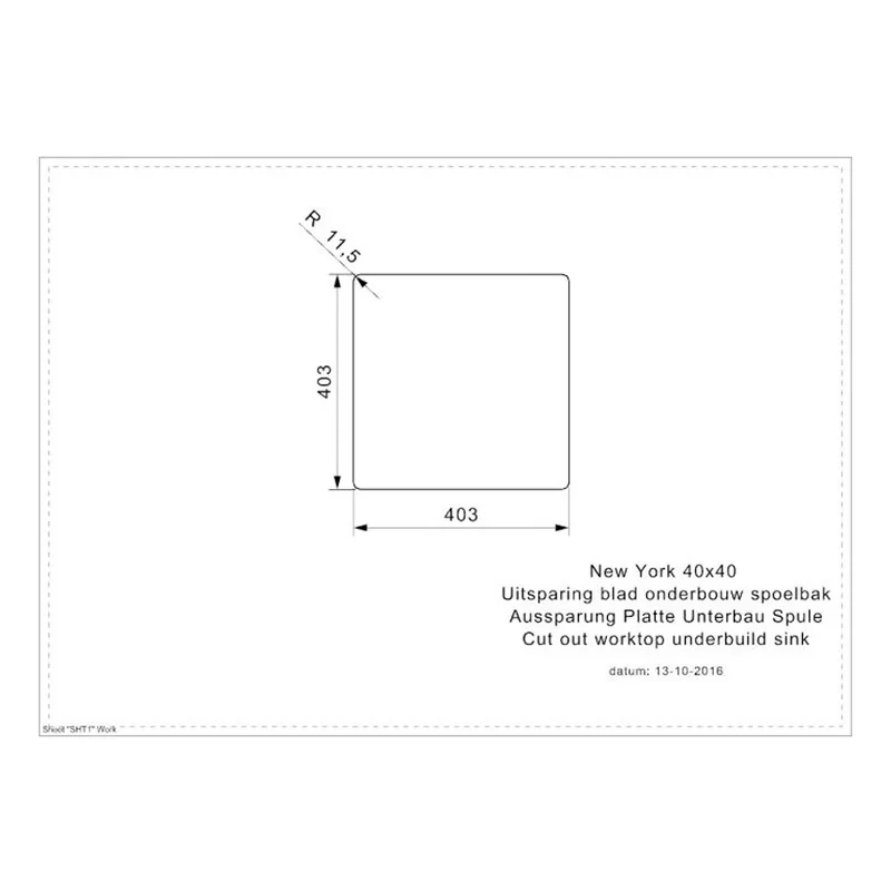 Reginox New York L 40 40x40 Comfort Integrated Stainless Steel Sink