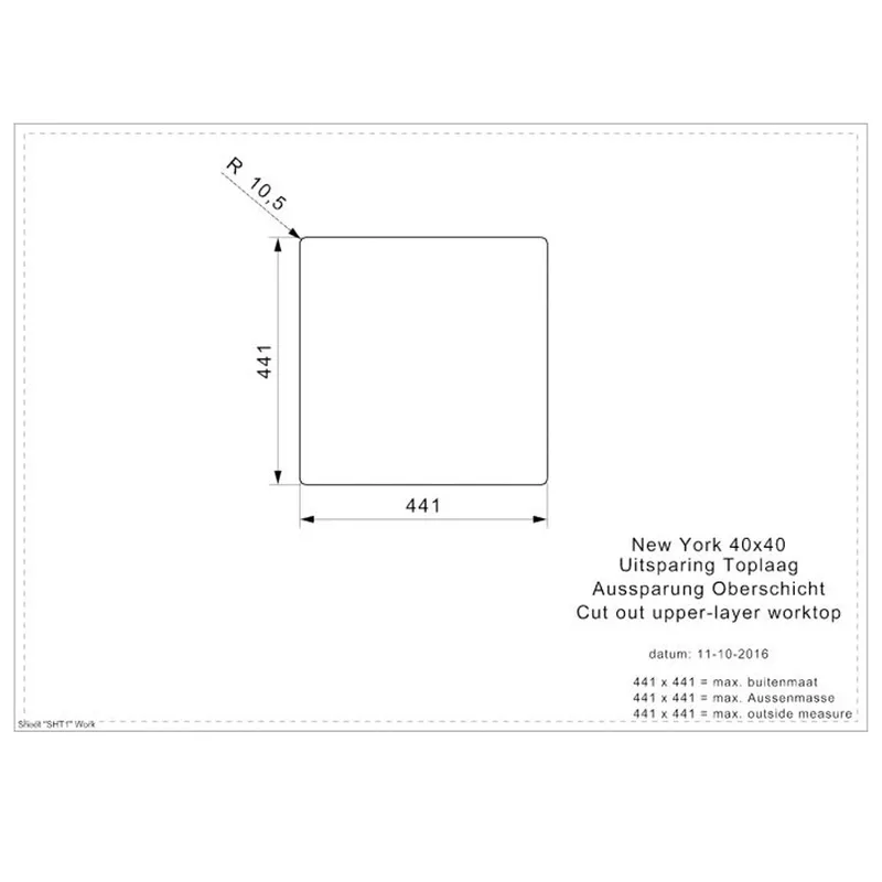 Reginox New York 40x40 PVD Integrated Stainless Steel Sink (Gold Flax)