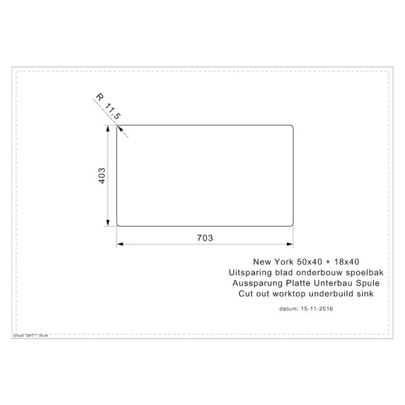 Reginox New York 50x40 + 18x40 Comfort Integrated Stainless Steel Sink