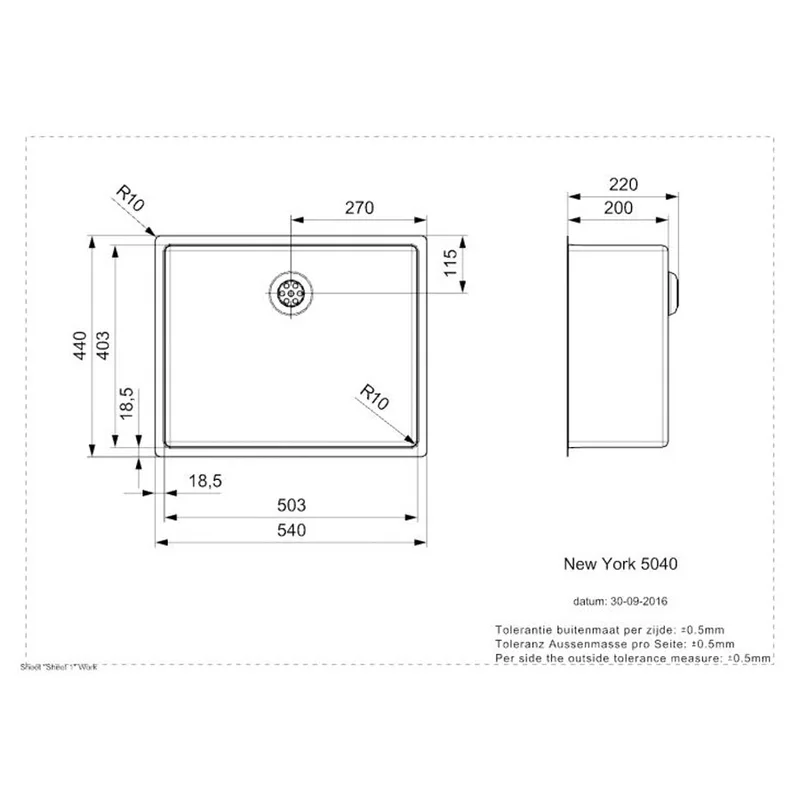 Reginox New York L 50 50x40 Comfort Integrated Stainless Steel Sink