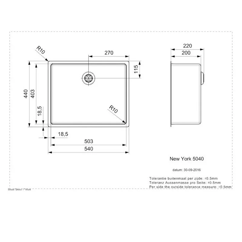 Reginox New York 50x40 PVD Integrated Stainless Steel Sink (Copper Rose)